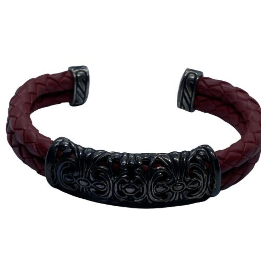 Gorgeous Joseph Esposito Red Leather & Sterling Silver Cuff Bracelet - Signed